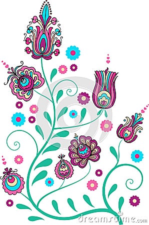 Folk flower blossom vignette Vector Illustration